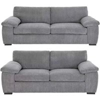 LUXURY LIFE Amalfi Collingdale Jumbo Cord Fabric Sofa Set in Grey