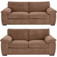 LUXURY LIFE Amalfi Collingdale Jumbo Cord Fabric Sofa Set in Light Brown
