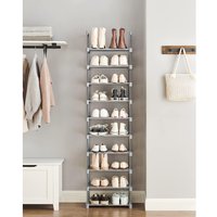 SONGMICS 10-Tier Metal Shoe Storage Organiser Customisable Space-Saving Design in Grey
