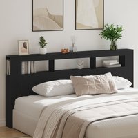 Berkfield Home Storage Headboard with LED Lights Black Oak 220x18, 5x103, 5 cm