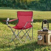 SONGMICS Set of 2 Folding Camping Chairs with Armrests & Cup Holder in Red