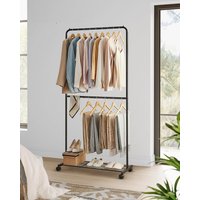 SONGMICS Rolling Clothes Rack with Middle Rod & Storage Shelf in Black