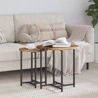 Berkfield Home Side Table Set of 2 - Vintage Wood, Engineered Wood, & Metal in Brown