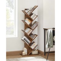 VASAGLE Tree Bookshelf Floor Standing Corner Space-Saving Wooden Shelves in Brown