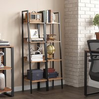 VASAGLE 4-Tier Ladder Bookcase Free Standing Storage Steel Frame Office in Brown