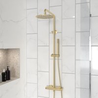 Nes Home Modern Brushed Brass Cool Touch Thermostatic Riser Rail Shower Set in Gold