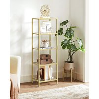 VASAGLE 5-Tier Tempered Glass Bookshelf Storage Rack Easy Assembly in Gold