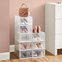 SONGMICS Pack of 8 Medium Stackable Shoe Storage Organisers Foldable in Clear