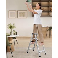 SONGMICS Aluminium Ladder with 4 Non Slip Steps for Home Use in Silver