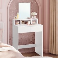 VASAGLE Modern Makeup Station Mirrored Vanity Setup Storage Solutions in White
