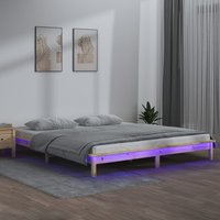 Berkfield Home LED Bed Frame 120x200 cm Solid Wood in Brown | Size: Small Double