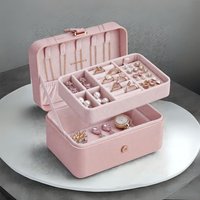 SONGMICS Compact Travel Jewellery Box with Two Layer Storage in Pink
