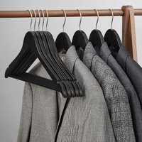 SONGMICS Set of 10 Wooden Hangers with Non Slip Bar & Notches in Black