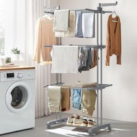 SONGMICS Jumbo 4-Tier Clothes Airer Foldable Steel Easy Assembly Indoor in Grey