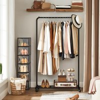 SONGMICS Clothes Rail with Storage Shelf & Lockable Wheels in Black