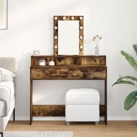 Berkfield Home Dressing Table with LED Lights Smoked Oak 100x41x140 cm in Brown | Size: 100 x 41 x 140 cm