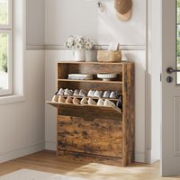 VASAGLE Wide Shoe Cabinet with 2 Flip Doors & 3 Tier Rack in Bronze