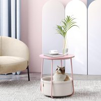 VASAGLE Round End Table Fabric Basket Spacious Modern Bedside Living Room in Pale Pink