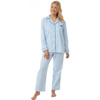 Lady Olga Women's Women's Brushed Cotton Wincyette Pyjama Set in Blue | Size: 12-14