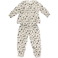Fox In A Box Girl's Crazy Cat Cotton Trouser Pyjama Set in Cream | Size: 5-6 Years