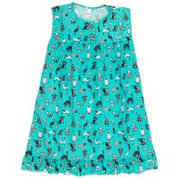 Fox In A Box Girl's Crazy Cat Cotton Sleeveless Nightie Aqua | Size: 8-9 Years