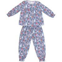 Fox In A Box Girl's Twilight Woodland Cotton Trouser Pyjama Set in Blue | Size: 9-10 Years