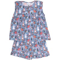 Fox In A Box Girl's Twilight Woodland Cotton Short Pyjama Set in Blue | Size: 2-3 Years