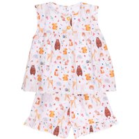 Fox In A Box Girl's Woodland Friends Cotton Short Pyjama Set in White | Size: 2-3 Years
