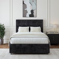 Bedmaster Luxury Velvet 2 Drawer Divan Base & Square Headboard in Black | Size: Small Double