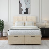 Bedmaster Luxury Velvet Ottoman Divan Base & Square Headboard in Natural | Size: King