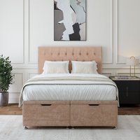 Bedmaster Luxury Velvet Ottoman Divan Base & Button Headboard in Light Brown | Size: Single