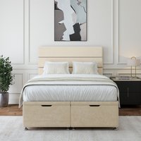Bedmaster Luxury Velvet Ottoman Divan Base & Lined Headboard in Natural | Size: Super King