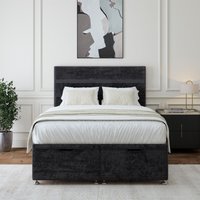 Bedmaster Luxury Velvet Ottoman Divan Base & Lined Headboard in Black | Size: Single