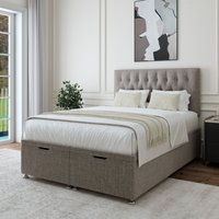 Bedmaster Linen Ottoman Divan Base & Button Headboard in Grey | Size: Small Double