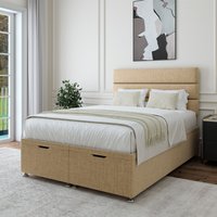 Bedmaster Linen Ottoman Divan Base & Lined Headboard in Natural | Size: Small Double