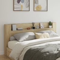 Berkfield Home Headboard Cabinet with LED Sonoma Oak 220x16.5x103.5 cm in Brown
