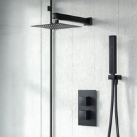 Nes Home Matte Black 2 Dial 2 Way Thermostatic Mixer Valve Shower Head Handset Shower Set