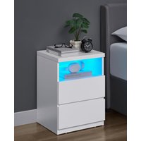 VASAGLE LED Nightstand Adjustable Light Bedside Table Drawers Modern Style in White