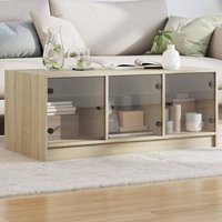 Berkfield Home Coffee Table with Glass Doors Sonoma Oak 102x50x42 cm in Brown | Size: 102 x 50 x 42 cm