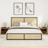 Berkfield Home Bedside Cabinets with LED Lights 2 pcs Old Wood 50x40x45 cm in Brown | Size: 50 x 40 x 45 cm