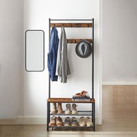 VASAGLE Hallway Coat Rack with Bench Shoe Rack & Metal Frame in Dark Brown