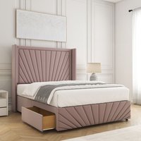 BSSPOKE Nola Divan Bed Plush Velvet 54"Headboard 2Drawers Footend No Mattress in Pink | Size: Super King