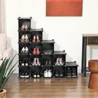 SONGMICS 16-Cube DIY Stackable Storage System Closet Divider PP Shelves in Black