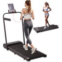 Obasyhig 2 in 1 Foldable Home Fitness Walking Running Treadmill With Handrail in Grey