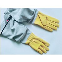 Obasyhig Heavy-Duty Goatskin Long Sleeve Gardening Gloves in Grey | Size: Small