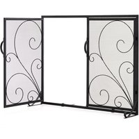 Costway 96x78CM Fireplace Screen Freestanding Metal Spark Guard Mesh Fire Guard Black | Size: 96x78 cm