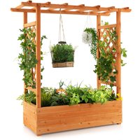 Costway Raised Garden Bed Planter Box w/ Side & Top Trellis for Vine Climbing Plants in Orange