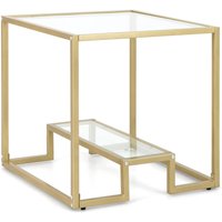 Costway 2-Tier Square Side Table Sofa End Snack Table Nightstand Tempered Glass Tabletop in Gold
