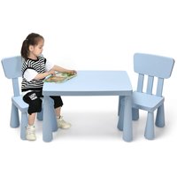 Costway Children Play Table with 2 Chairs Set for Eating Drawing Writing in Baby Blue