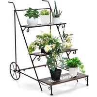 Costway 3-Tier Metal Plant Stand Ladder Shaped Flower Pot Holder Storage Rack w/ Wheels